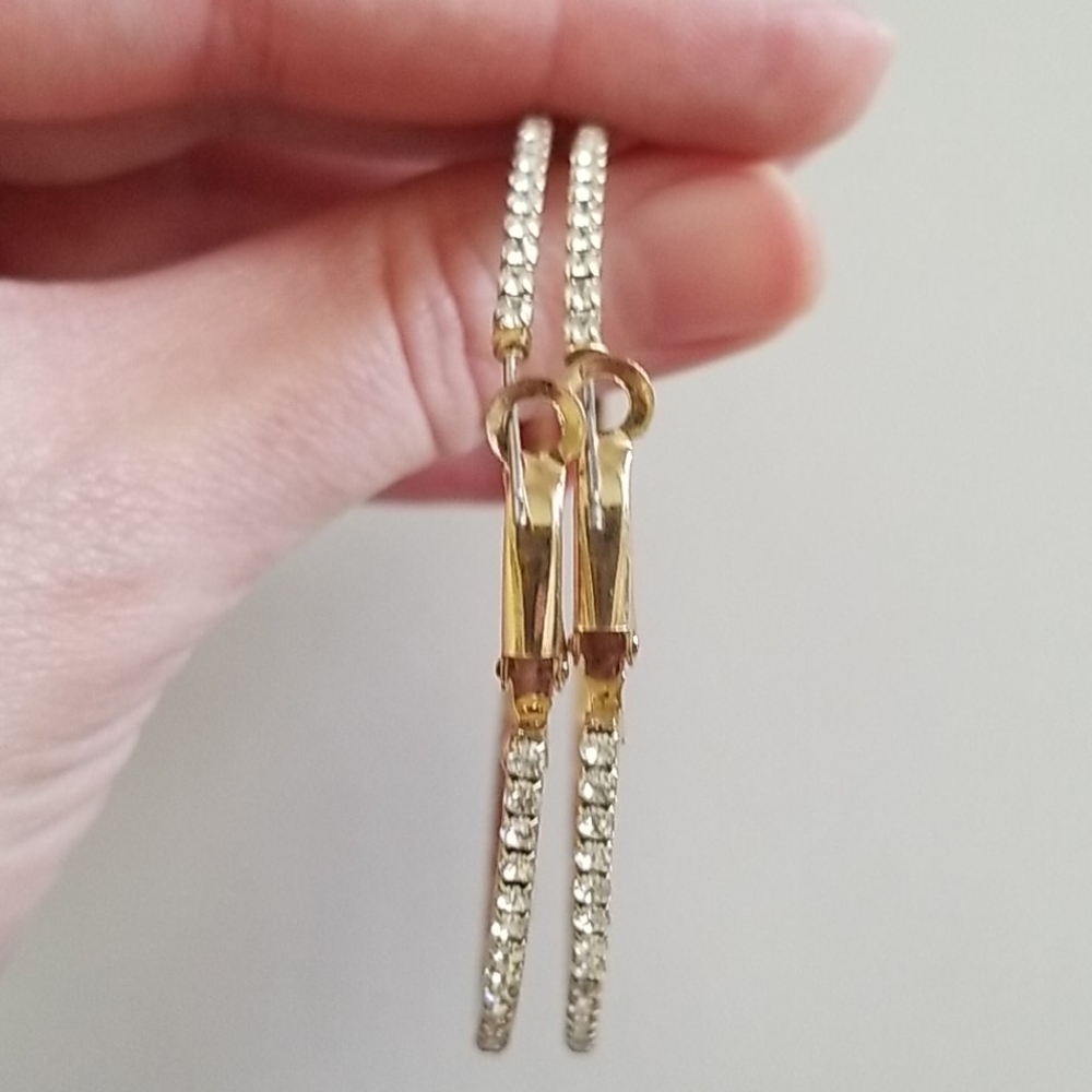 Large Gold Rhinestone Hoops - Picture 2 of 4